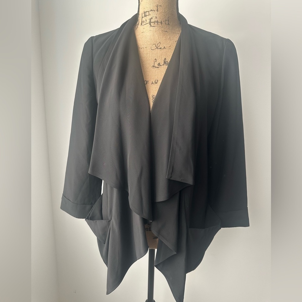 REISS Lauren Drape Waterfall Open Front Black Blazer, XS